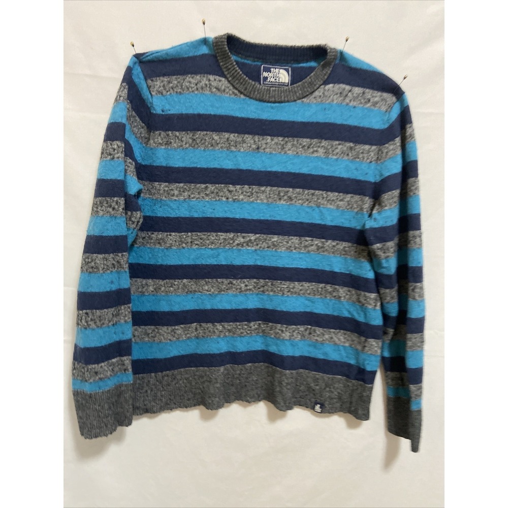 North Face Men's Crewneck Sweater Long Sleeve‎ Size Large Blue Gray Stripe